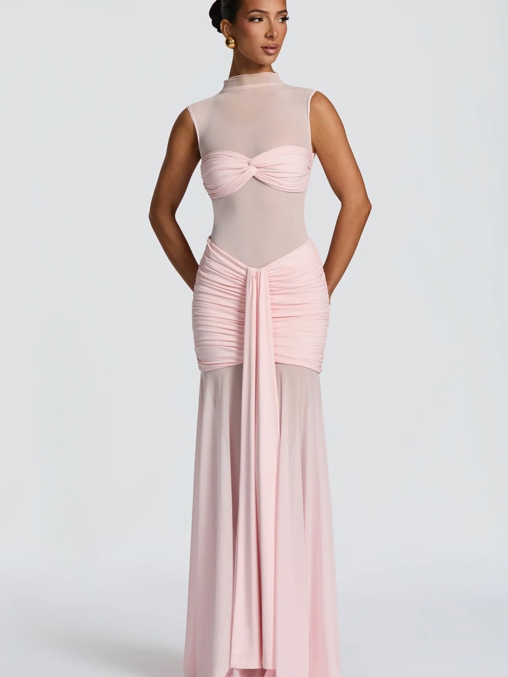 Blush Pink Sheer Maxi Skirt with Ruched Waist